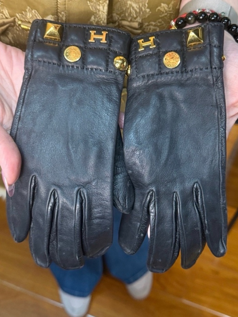 Hermés Black Leather Gloves
